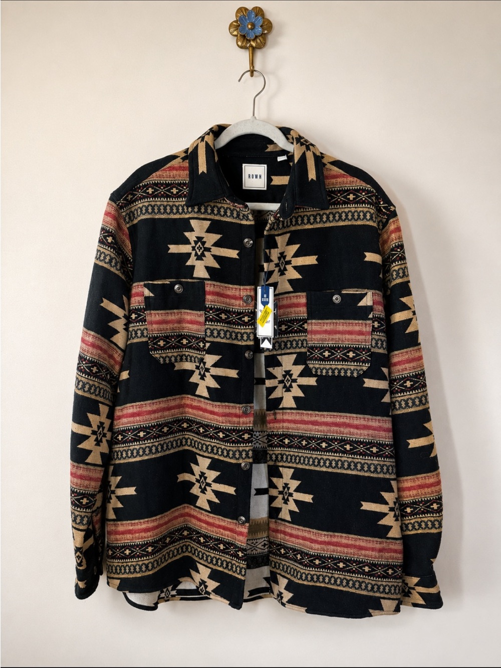 Rowm Men's Southwestern Aztec Print Button-Down Shirt Jacket